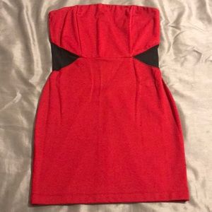 Red mini strapless dress